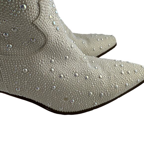 Bachelorette Western Cowboy Tall Pearl Sparkly Boot Pull On Pointed Toe Size 11M - Picture 5 of 9